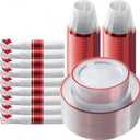 Goodluck 175 Piece Red Plastic Dinnerware Set for Party, Clear Disposable Plates for 25 Guests, Include: 25 Dinner Plastic Plates, 25 Dessert Plates, 25 Pre Rolled Napkins with Cutlery Set, 25 Cups