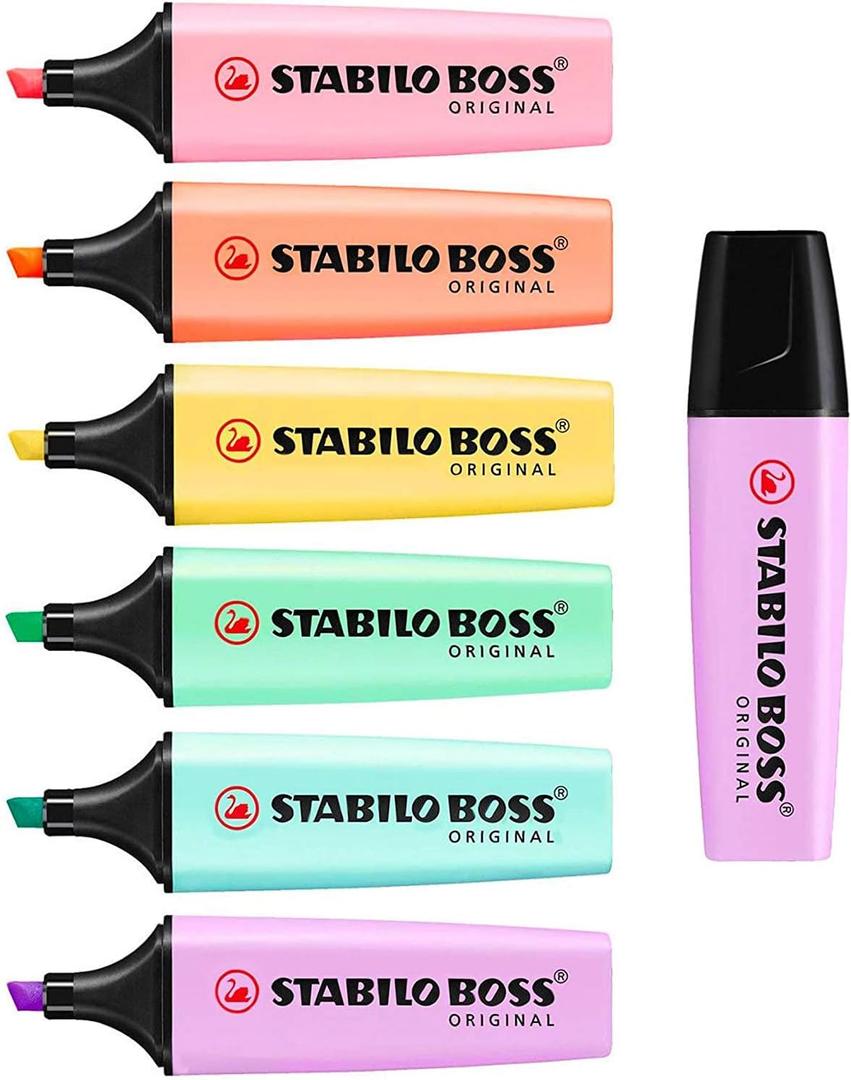 STABILO BOSS Original Pastel Highlighter Marker Pens Full Set of 6 + Lilac Haze