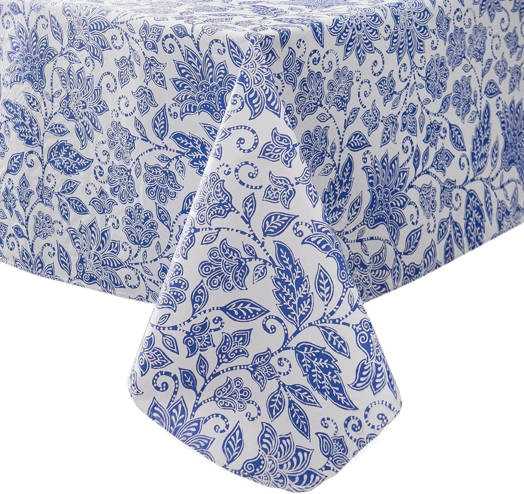 Vinyl Tablecloth with Flannel Backed Waterproof Oil-Proof PVC Table Cloth Wipeable Spill-Proof Plastic Table Cover for Indoor and Outdoor(Flower, 60 x 84 Inch Rectangle)
