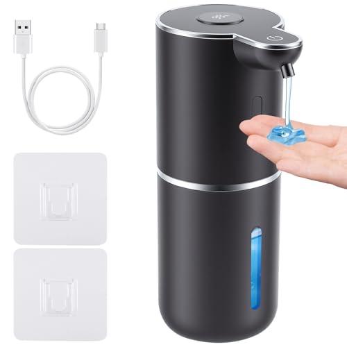 Automatic Soap Dispenser, Hand Soap Dispenser 12.8oz/380ml Smart Rechargeable, Black Soap Dispensers with 6-Level Touchless, Wall Mounted or Countertop Dish Soap Dispensing for Bathroom & Kitchen