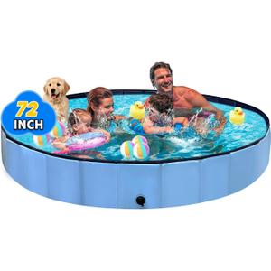 Foldable Dog & Kids Pool, 72" Blue Plastic Bathing Tub, Collapsible Swimming Pool for Toddlers 1-3