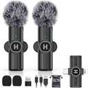 Mini Wireless Lavalier Microphone for iPhone, iPad, Android Phone - Noise Reduction Lapel USB C Bluetooth Mic for Recording, Clip on Omni Lav Mic for Video Recording, Tiktok, YouTube, Vlog