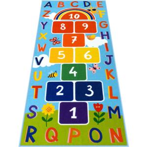 STARUIA Washable Hopscotch Kids Rugs for Playroom, Colorful Educational Classroom Rug with ABC Number, Non Slip Boy Kids Play Mat Rug Space Game Carpet for Bedroom Daycare（Dark Blue, 31.5''x72''）