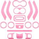 E-cowlboy 18 PCS Full Set Interior Decoration Trim Kit Steering Wheel Center Console Door Handle Air Conditioning Vent Cup Holder Gear Cover Trim for Jeep Wrangler JK JKU 2011-2018 4-Door (Pink)
