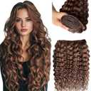 Sew in Hair Extensions, Double Weft Curly Human Hair Extensions for White Women Middle Brown 120g 24'' Human Hair Bundles Water Wave Double Weft Sew in Human Hair Extensions