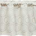 VOGOL Linen Valances for Windows, Geometric Trellis Pattern Window Toper for Living Dining Room Embroidered Valance 18 inch Long, Top Pocket, One Panel (W015)