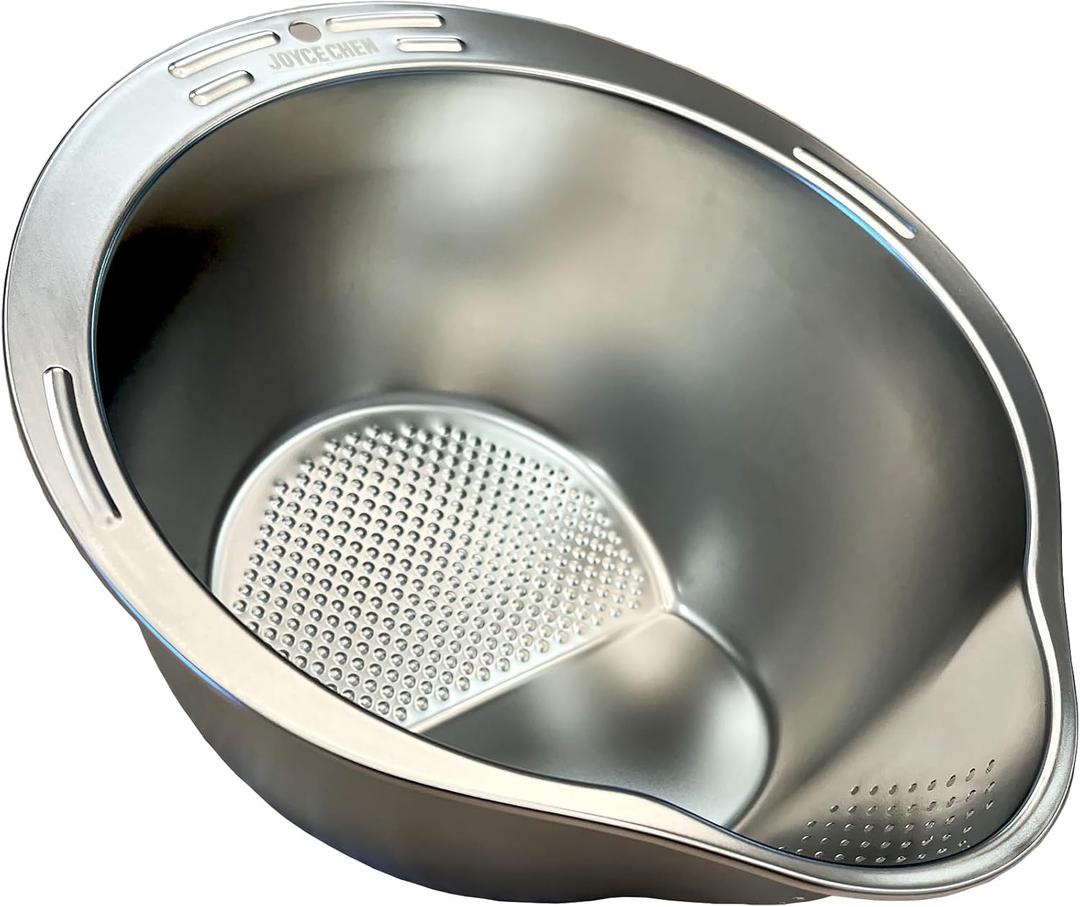Joyce Chen Stainless Steel Rice Strainer Bowl Rice Washer Colander, 10.6"L x 9.5"W x 5.4"H