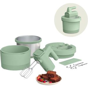 bella 3.5 Qt Hand & Stand Mixer, 2 in 1 Electric Mixer with Bowl, Dough Hook, Whisk & Egg Beater, Multifunctional Handheld Mixer for Baking, 200 Watt, Seaglass