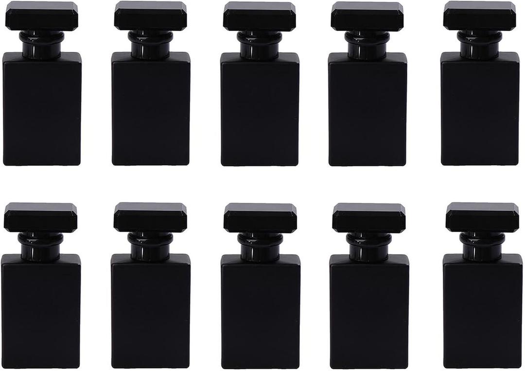 30ML Glass Perfume Bottles Empty Spray Perfume Bottles Square Refillable Portable Empty Refillable Perfume Atomizer Vials Reusable Cosmetic Containers for Perfume Essential Oils Liquids,10 Pack (Black)