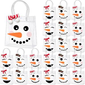 SilTriangle 24 Pcs Christmas Snowman Clear Gift Bags with Handles Snowman Party Favors Bags with Scarf Reusable Plastic Christmas Candy Treat Goodie bag for Xmas Gift Wrapping Party Favor Supplies