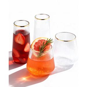 BESTSTAR 48Pack Gold Rim Disposable Ribbed Origami Ripple Plastic Glasses
24 9 OZ Stemless Champagne Flutes & 24 12OZ Cups, BPA-Free Shatterproof Clear Drinkware for Weddings, Parties & Events