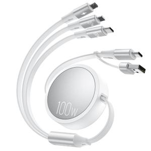 CAFELE 100W Multi Charging Cable, 6-in-1 Retractable USB C/A Cable, 5A Fast Charger Cord for Multiple Devices with Type C/L/Micro Ports for Phone 17 16 15 14 Pro Max, S24/S23, MBook, Pad (4.3ft) White