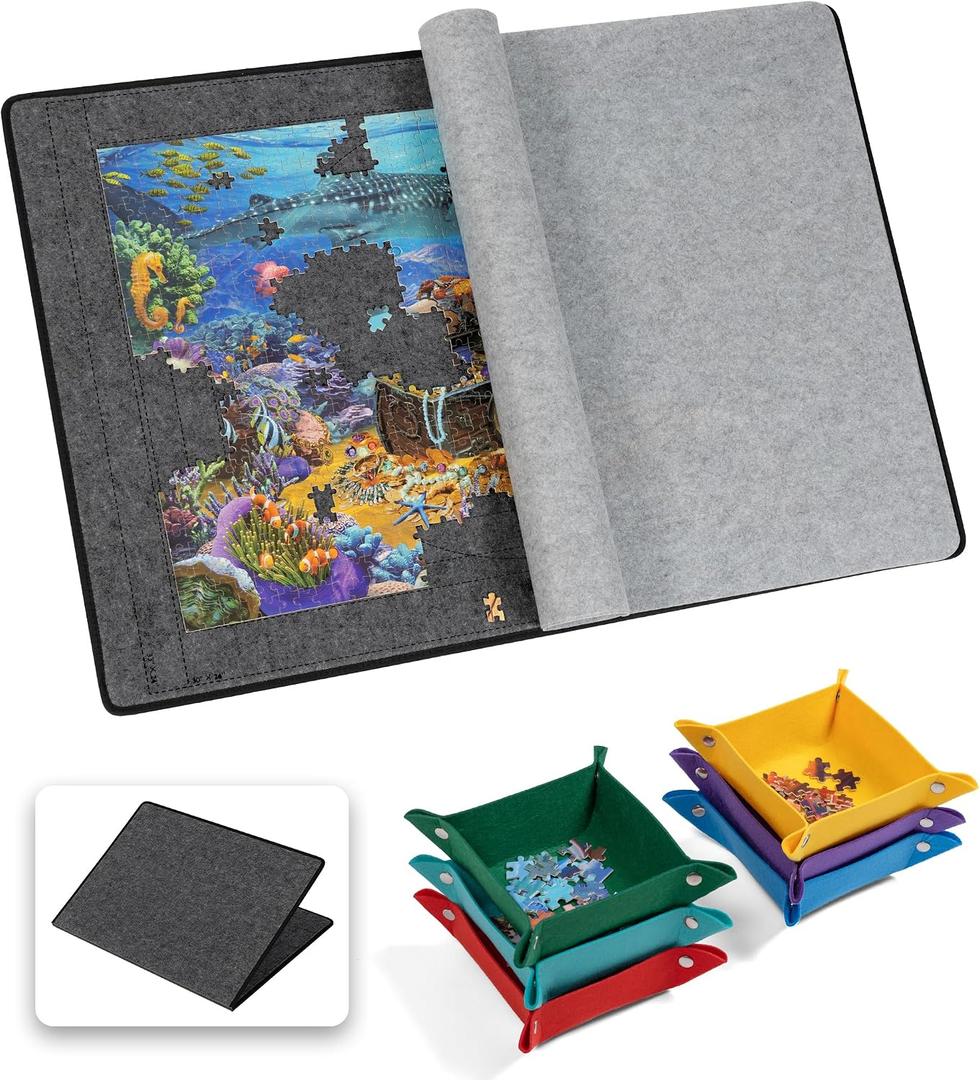 Becko US 1500 Piece Jigsaw Puzzle Board with 6 Trays & Cover, Foldable Puzzle Mat with Auxiliary Lines for Puzzle Storage Saver, Lightweight & Portable, for 1500 1000 750 500 Pieces Jigsaws Puzzles