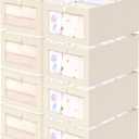 Criusia Beige Linen Closet Organizers and Storage, 8 Pack Foldable Mesh Window Large Linen Closet Baskets
