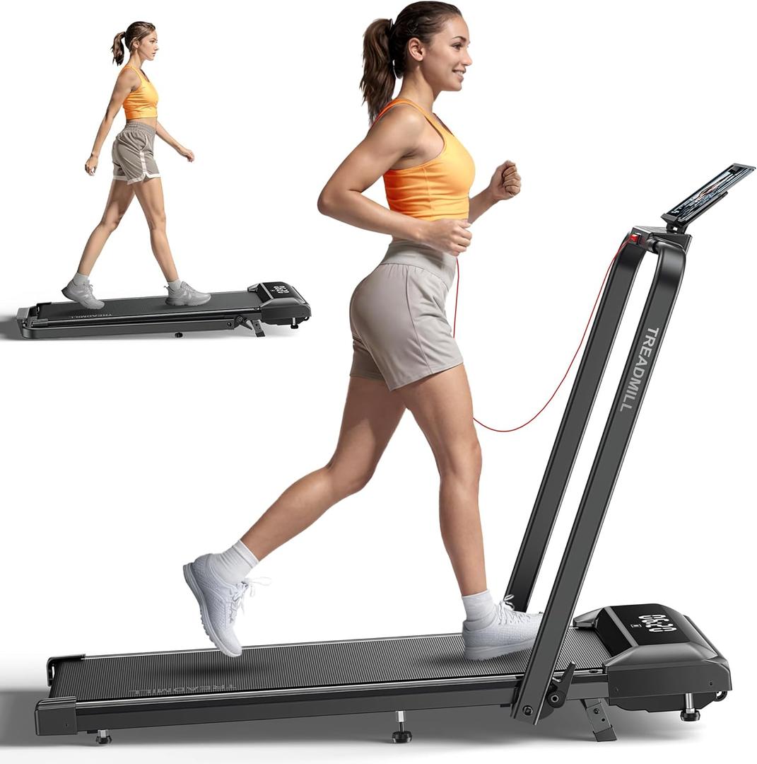Walking Pad Treadmill with Incline, 2 in 1 Foldable Treadmills for Home Small Office, 300lbs Portable Compact Under Desk Treadmill with App, Remote Control and LED Display