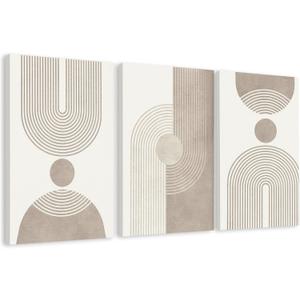 EJPFOGV Triptych Abstract Geometric Wrapped Canvas Wall Art 24x36 Inches x3 | Wooden Frame, UV-Resistant Ink, Giclée Printing Process, Pre-Installed Hooks Make It Easy To Hang Home Or Office Wall Decor