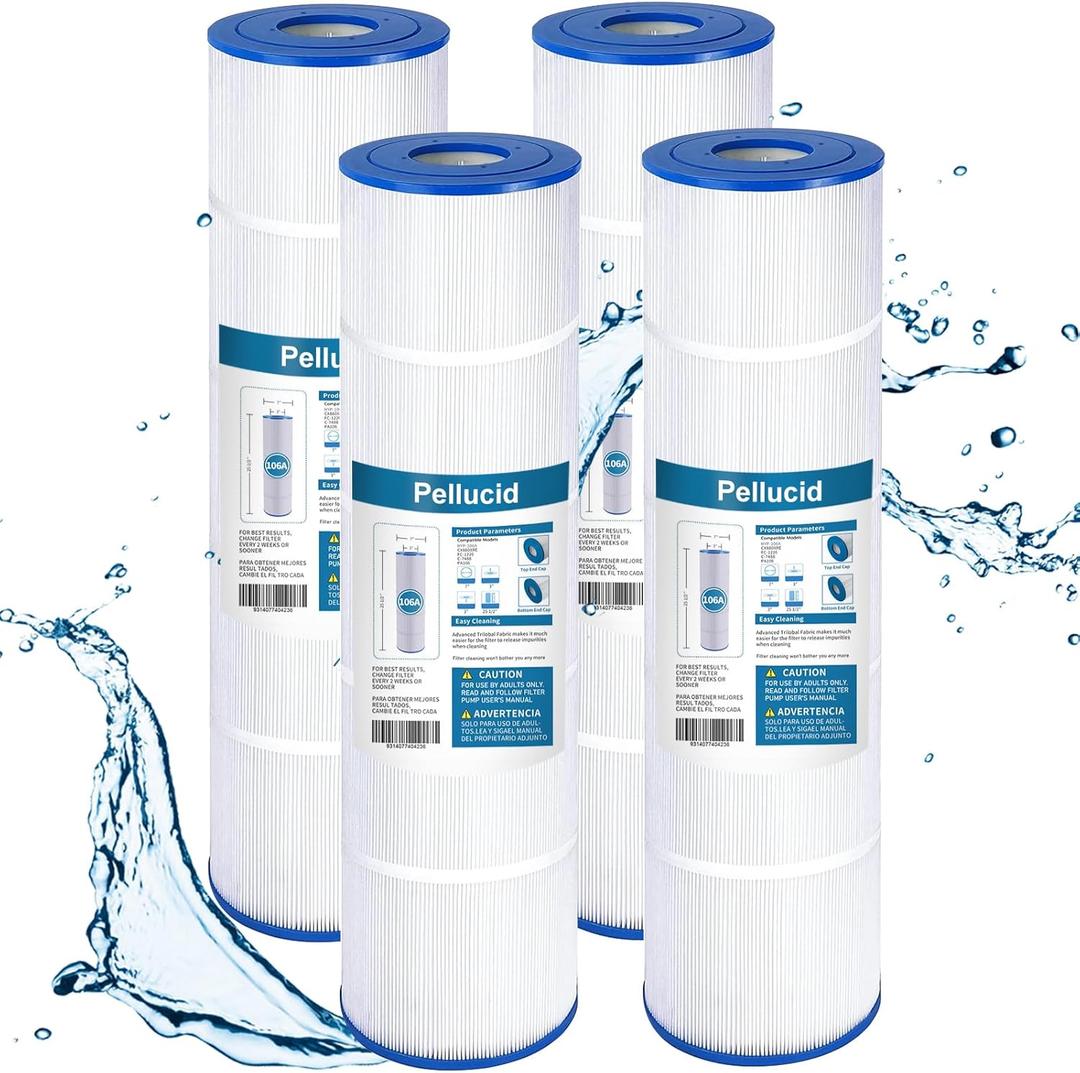 PELLUCID Filtro de piscina compatible con Hayward CX880XRE, Pleatco PA106-PAK4, Unicel C-7488, Filbur FC-1226, FC-6430, filtros fciles de instalar y limpiar con sistema de filtracin avanzado para