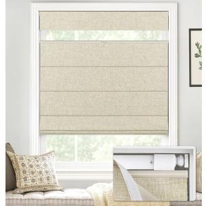 LazBlinds No Tools No Drill TDBU Cordless Roman Shades For Window, Thermal Insulated UV Blocking,100% Blackout Fabric Blinds For Bedroom & Living Room, 44" W x 64" H- Beige