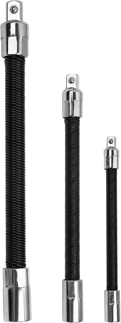 3-Piece Flexible Socket Extension Bar Set 1/2" 1/4" 3/8" Shaft Drive 10" 8" 6"