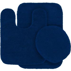 Fancy Linen 3pc Solid Non-Slip Bath Mat Set Bathroom U-Shaped Contour Rug, Mat and Toilet Lid Cover New # 6 (Navy Blue)