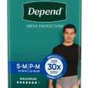 Depend Fresh Protection Incontinence Underwear for Men, Adult Diapers, S/M, 32 Count