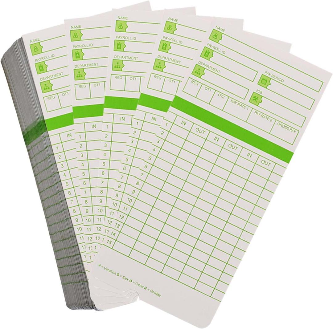 200PCS Time Cards for Employees, 2-Sided, Monthly Time Cards for HN3000, 3 3/8" x 7 3/8", Green