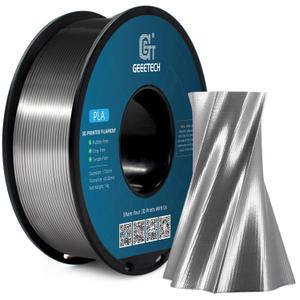 Geeetech Silk PLA Filament 1.75mm for 3D Printer, Metal-Like Shiny Consumable 1kg (2.2lbs) 1 Spool, Dimensional Accuracy +/- 0.02 mm,Metallic Silver
