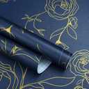 TEKCOOL 45 * 1200 Peel and Stick Wallpaper Gold and White Contact Paper Floral Wallpaper Self Adhesive Removable Wallpaper for Bedroom Covering Vinyl Rolls(Blue & Gold)