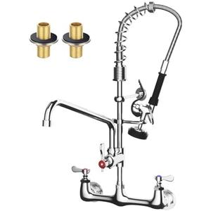 Commercial Sink Faucet, TOLSUNY Commercial Kitchen Faucet Wall Mount with Pre Rinse Sprayer, Wall Mounted Kitchen Sink Faucet for Industrial and Restaurant Sinks (Classic, 25)