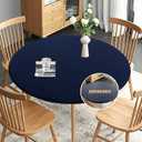 Obstal Fitted Round Table Cloth, Reversible Waterproof Stain Resistant Elastic Stretch Tablecloth, Wipe Clean Table Cover for Outdoor/Indoor Use, Fits Round Tables up to 48" - 56" Diameter, Navy