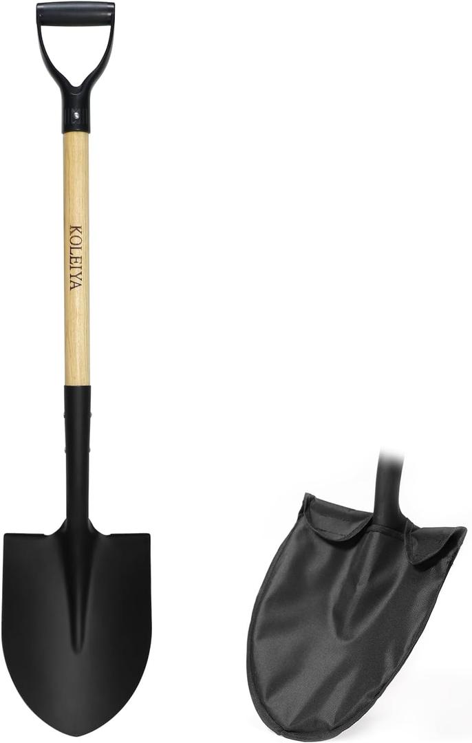 KOLEIYA 41 Inch Round Point Shovel for Digging,Heavy Duty Garden Shovel with D-Handle,Wooden Handle,Ideal for Gardening,Landscaping,Beach,and Snow Removal