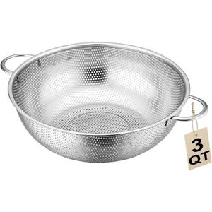 Stainless Steel Colander, 3-Quart Micro-Perforated Metal Colander Strainer with Handle for Kitchen/Draining Pasta/Rinsing Vegetables Fruits,Dishwasher Safe - 8.8 Inches