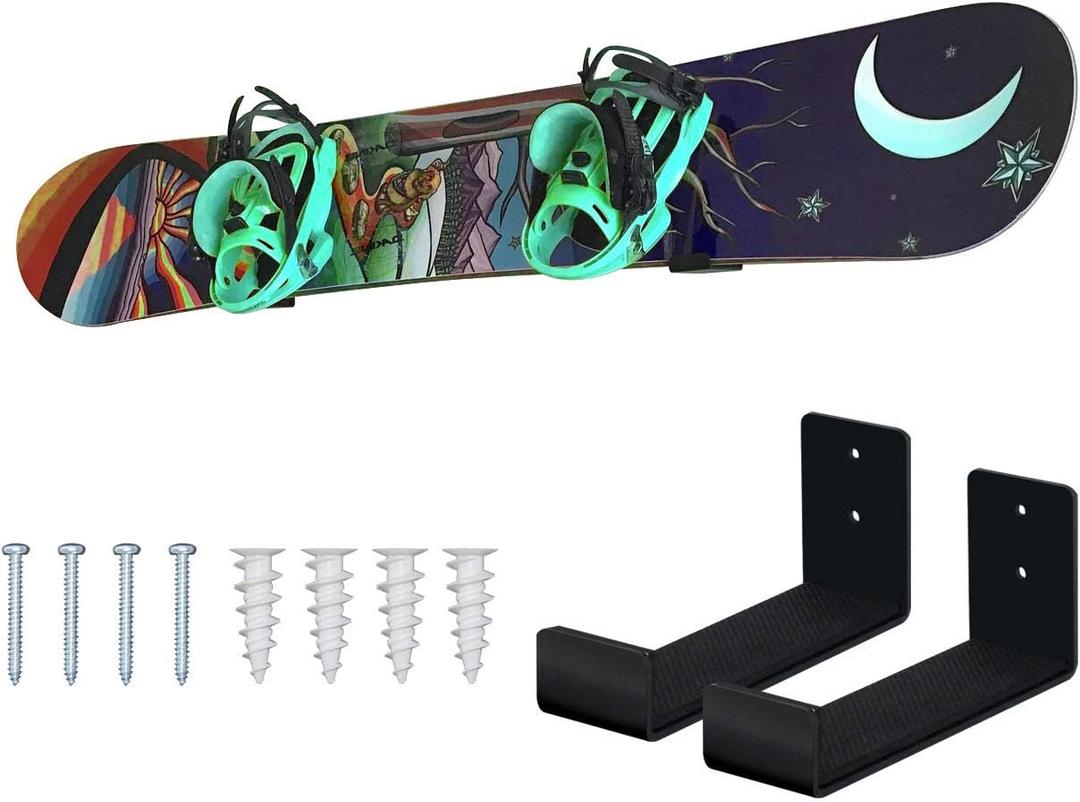 Mind and Action Solid Aluminum Snowboard Rack,Ski Wall Mount Display,Home and Garage Snowboard Storage (Black 1 Pair)
