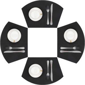 SHACOS Round Table Placemats Wedge Placemat Set of 4 Non Slip Heat Resistant Woven Vinyl Table Mats Wipe Clean Indoor Outdoor (4, Black)