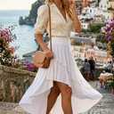 eoeoo Women's Sexy High Waisted Ruffle Hem Asymmetrical Flowy Long Skirt with Split (White, S)