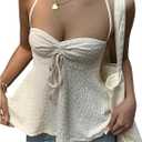 SOLY HUX Women's Sleeveless Tie Front Halter Top Tie Backless Flowy Camisole Going Out Cami Vest (Beige, S)