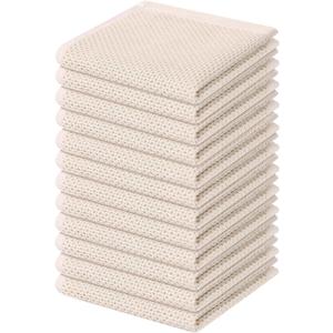 Kitinjoy 100% Cotton Kitchen Dish Cloths (12 X 12 Inches, Beige), 12 Pack Waffle Weave Ultra Soft Absorbent Dish Towels for Drying Dishes Quick Drying Kitchen Towels Dish Rags