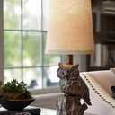 G-SAFAVA 14.25" Small Table Lamp for Living Room Farmhouse Bedside Resin Single Lamp with Brown Owl Lamp Shape for Bedroom Retro Rustic Nightstand Lamp