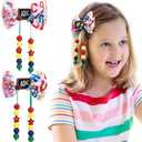 PABOBIT Back to School Hair Bow for Girls, 16 PCS Pencil Bow Clips, Yellow Pigtail Bows with Beads Schoolgirl Hair Accessories for Kids Teens(Beads)