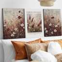 3 Pcs Vintage Framed Wall Art, Red Floral Biblical Canvas Prints, 16x24 in | Ready to Hang Rustic Farmhouse Wall Decor Set. Vintage Style Canvas Painting Artwork for Bathroom, Bedroom & Living Room.
