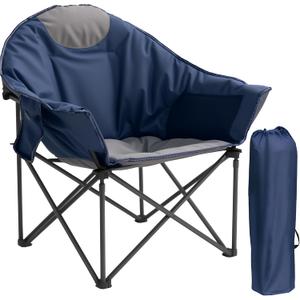 Oversized Camping Chair 500lbs Heavy Duty - Moon Saucer Folding Chair with Cup Holder, Padded for Outdoor, Lawn, Sports, Patio (Blue & Gray)