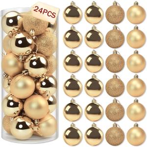 24Pcs Christmas Balls Shatterproof Christmas Tree Decorations Hanging Ball for Holiday Wedding Party Decoration Ornaments for Xmas Christmas Tree (16 Pcs Gold)