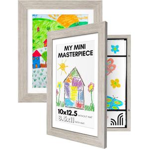 Americanflat Set of 2 10x12.5 Kids Art Frame - Front Loading Picture Frames Hold 100 Artworks - Use as 8.5x11 Frame with Mat or Display 10x12.5 Artwork Without Mat - My Mini Masterpiece - Driftwood