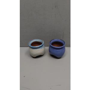 Casktcom 2PCS Small Ceramic Succulent Pots，Cute Glazed Handcraft Succulent Planters with Drainage Hole，3.8 inch Pots for Small Plants