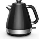 100% Stainless Steel Electric Kettle - No Plastic Contact with Water, 1.7L Retro Water Boiler with 304 Stainless Steel Inner Lid & Spout, 1200W Fast Boiling, BPA Free, Auto Shut-Off, Black