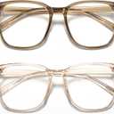 2-Pack Oversized Square Blue Light Blocking Glasses for Women Men, Anti-Fatigue Computer Monitor Gaming Glasses Reduce Eye Strain(Transparent Brown+Brown)