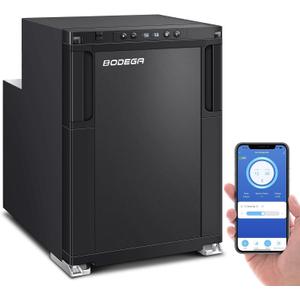 BODEGA [Upgraded 12 Volt Refrigerator, RV Refrigerator APP Control, 45L(1.6cu.ft) RV Fridge and Freezer, Electric Cooler with Lock, (-4-46) Fridge freezer 12/24V DC for Truck, RV, Camping, Travel (Black)