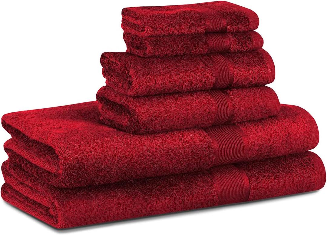 VISI-ONE BLC 100% Cotton Bath Towels Pack of 6, Hotel Quality Luxury Towel Set for Bathroom, Plush Quality Highly Absorbent 2 Bath Towels, 2 Hand Towels, and 2 Washcloths - Burgundy