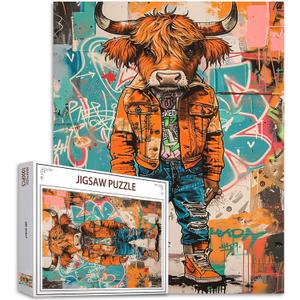 Cow Family Jigsaw Puzzles for Adults 1000 Pieces,Highland Cattle Funny Animal Art Jigsaw Puzzle Vintage Farm DIY Puzzles for Home Decoration Gifts, Family Puzzle Perfect for Game Nights
