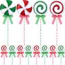 Wettarn 12 Pieces Christmas Candy Tree Picks with Ribbon Christmas Decorations 5.9" & 14.5" Glitter Lollipop Candy Canes Ornaments for Xmas Tree Topper Home Vase Party Ornaments(Red, Green)